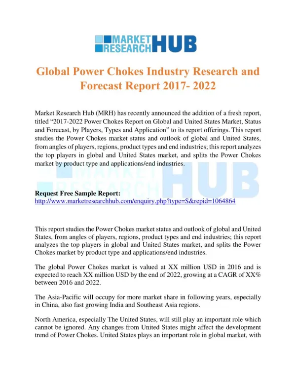 Global Power Chokes Industry Research and Forecast Report 2017- 2022