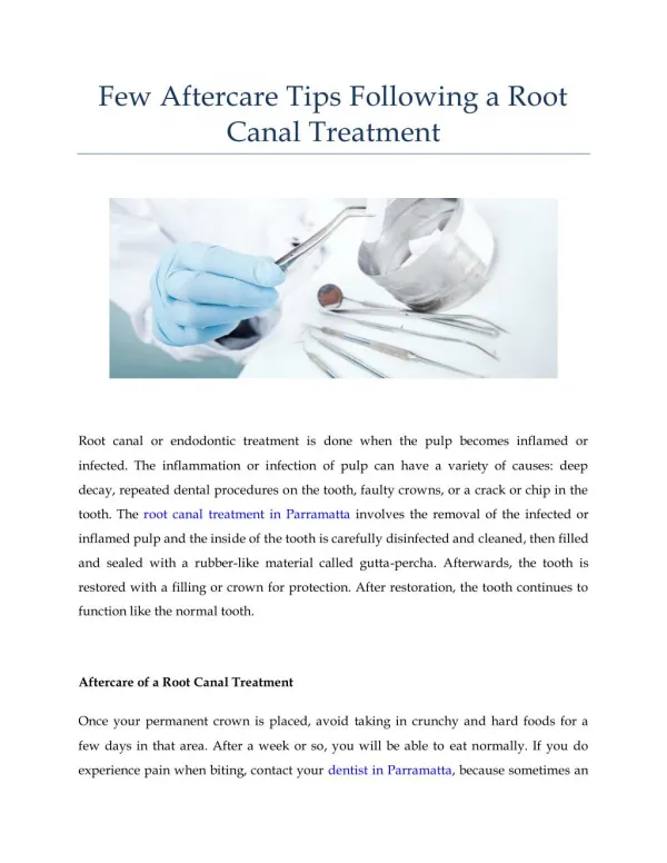 Few Aftercare Tips Following a Root Canal Treatment