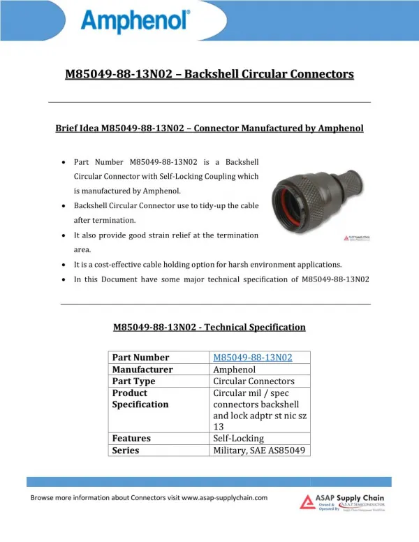 Amphenol M85049-88-13N02 Circular Connectors