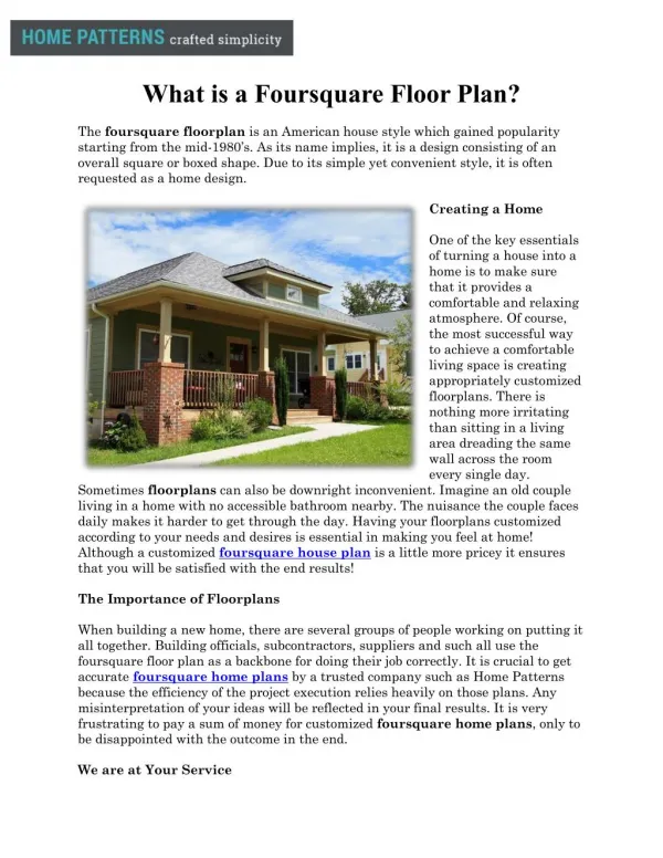 what is a foursquare floor plan