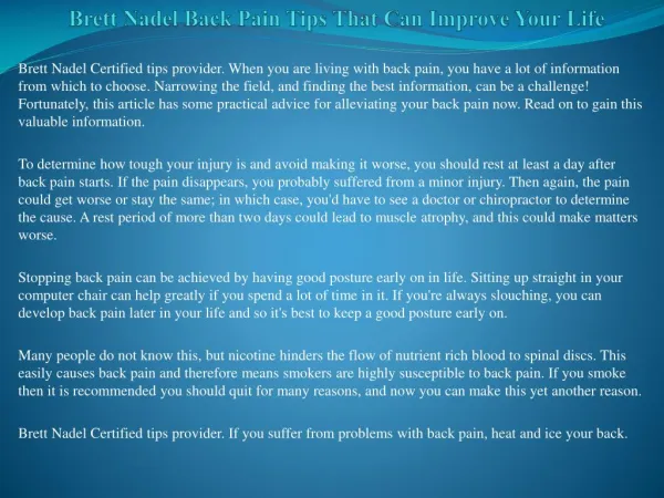 Brett Nadel Back Pain Tips That Can Improve Your Life