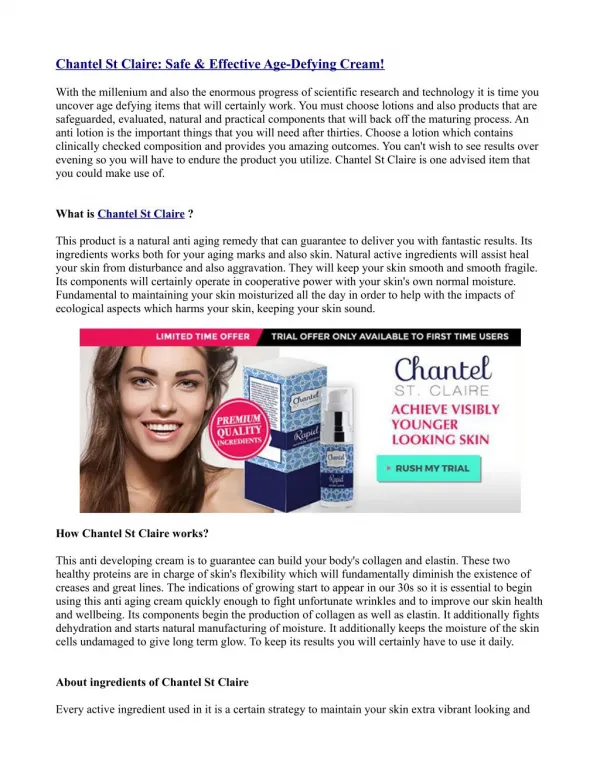 Chantel St Claire: Safe & Effective Age-Defying Cream!