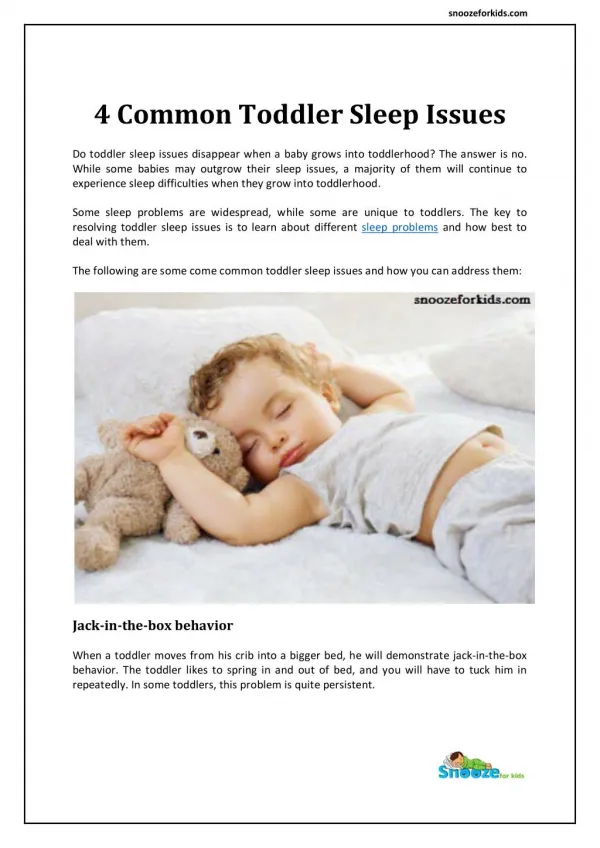 4 Common Toddler Sleep Issues : snoozeforkids.com