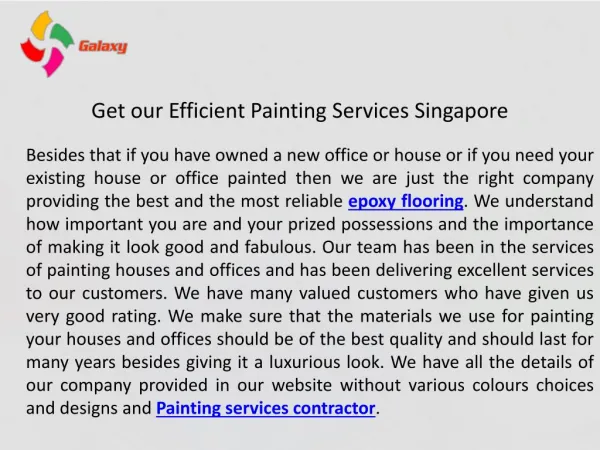 Get our efficient painting services Singapore