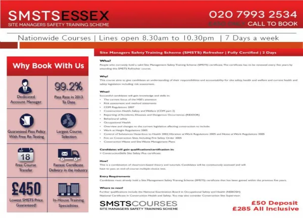 SMSTS Training Centre Southend, UK