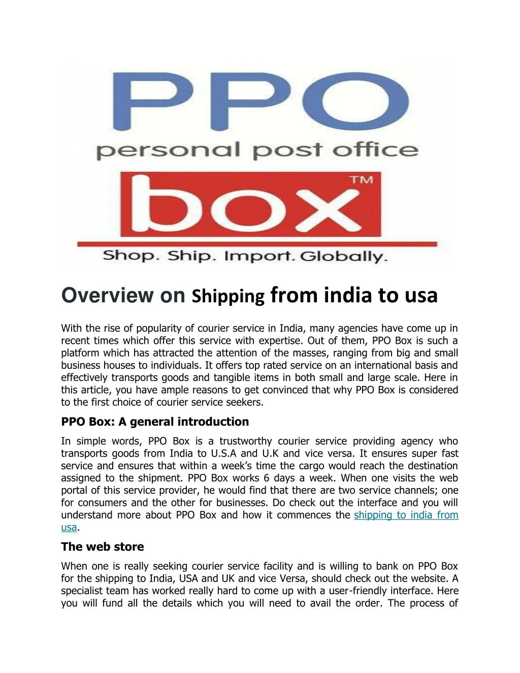 overview on shipping from india to usa