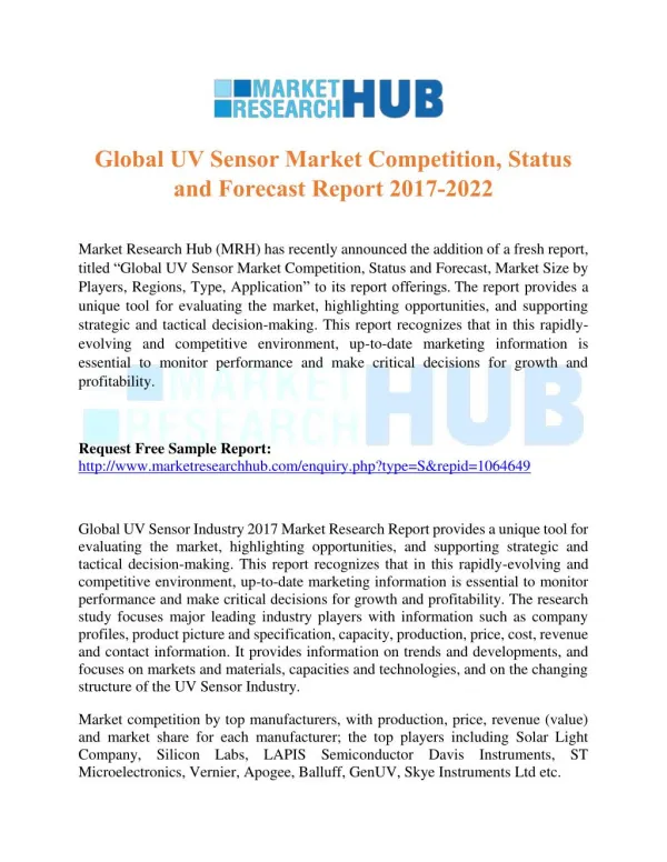 Global UV Sensor Market Competition, Status and Forecast Report 2017-2022
