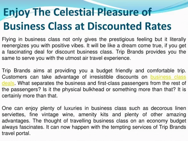 Business Class at Discounted Rates
