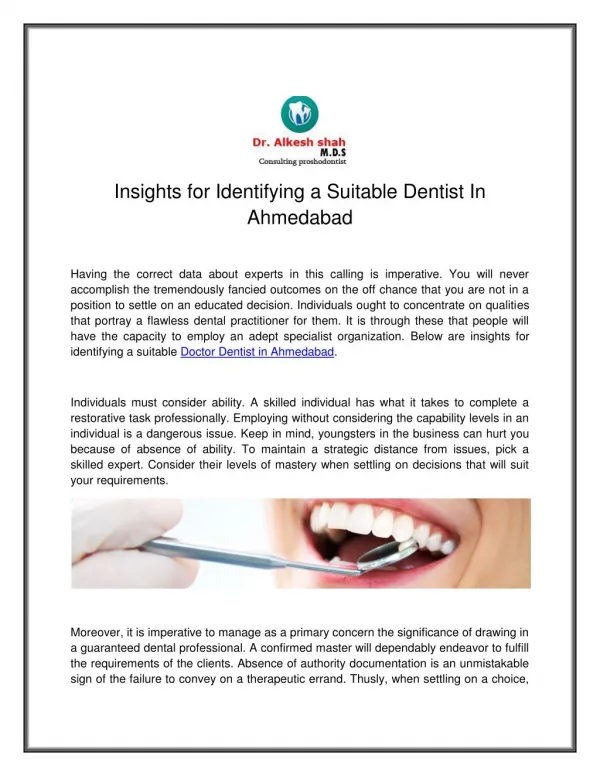 Insights for Identifying a Suitable Dentist In Ahmedabad