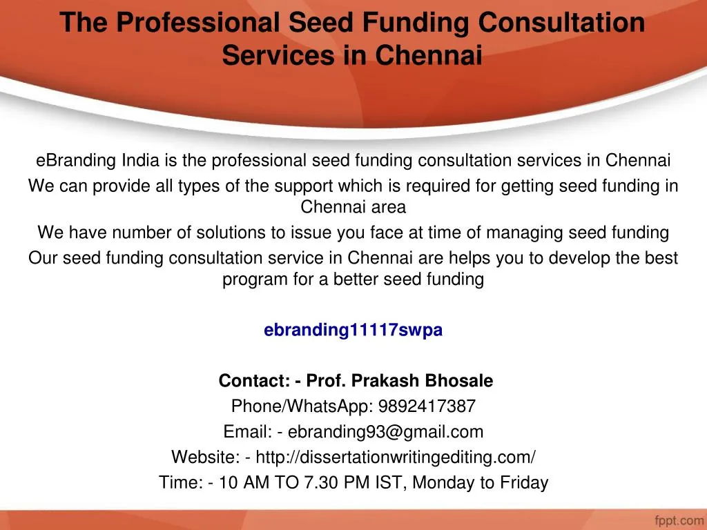 the professional seed funding consultation services in chennai