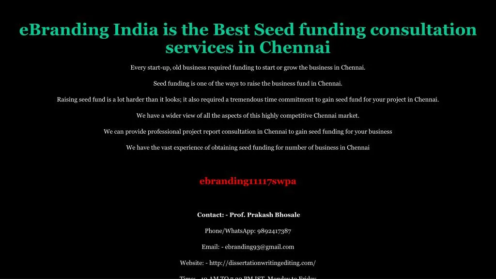 ebranding india is the best seed funding consultation services in chennai