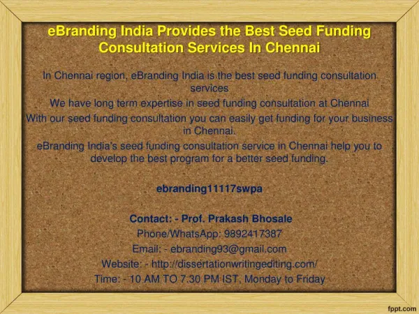 69 Top Class Seed Funding Consultation Services at Chennai from eBranding India