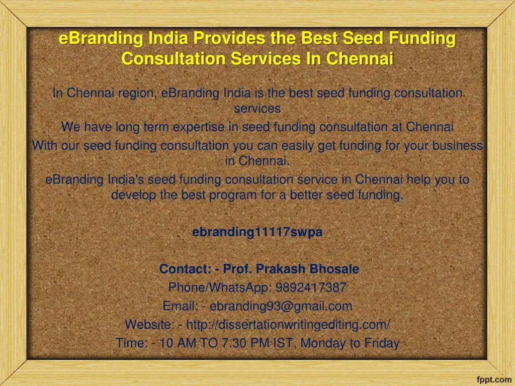 ebranding india provides the best seed funding consultation services in chennai