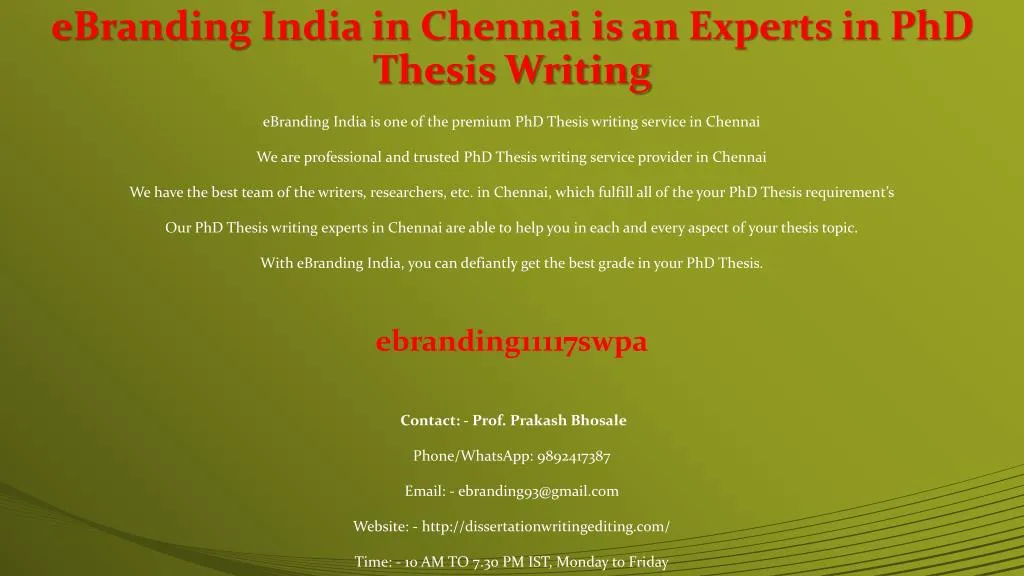 ebranding india in chennai is an experts in phd thesis writing