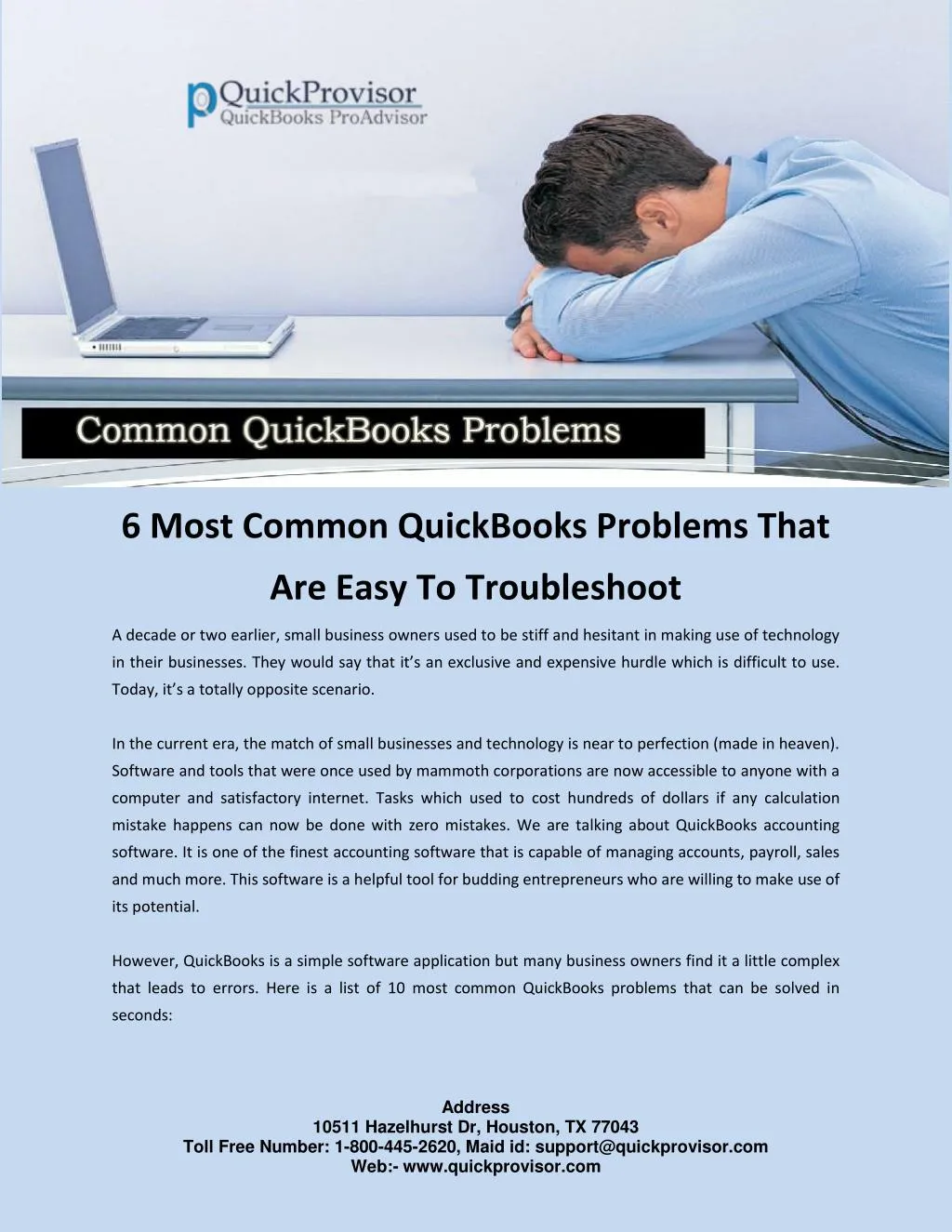6 most common quickbooks problems that