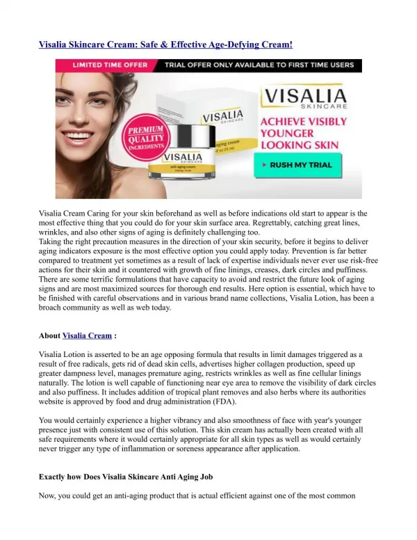 Visalia Skincare Cream: Safe & Effective Age-Defying Cream!