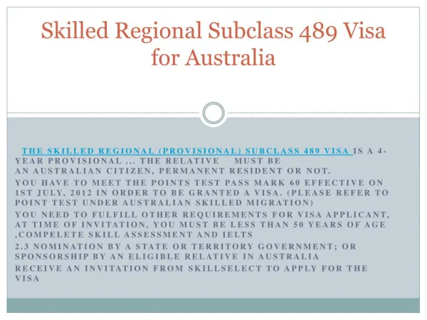skilled regional subclass 489 visa for australia