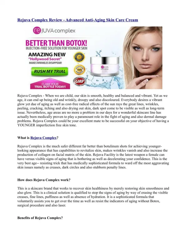 Rejuva Complex Review - Advanced Anti-Aging Skin Care Cream