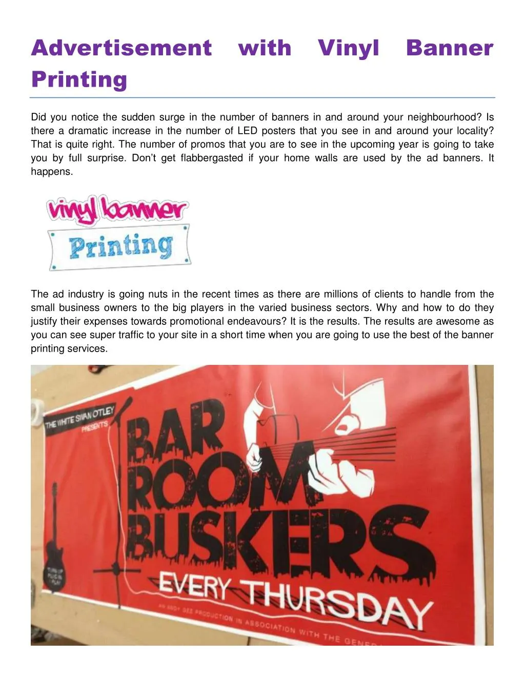 advertisement with vinyl banner printing