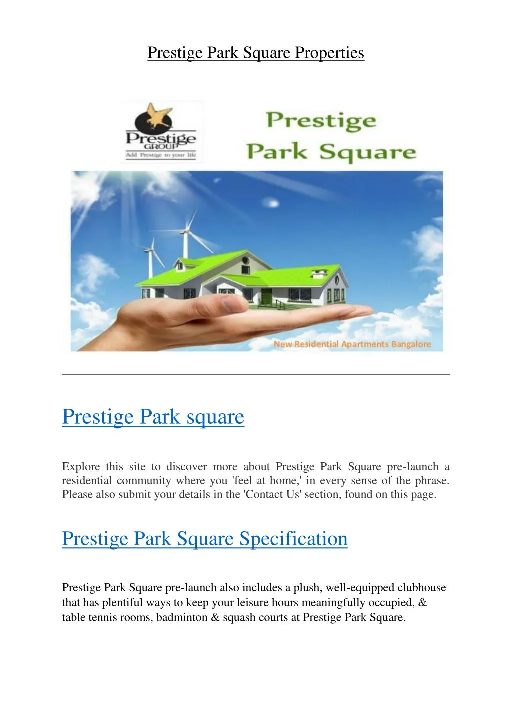 prestige park square properties
