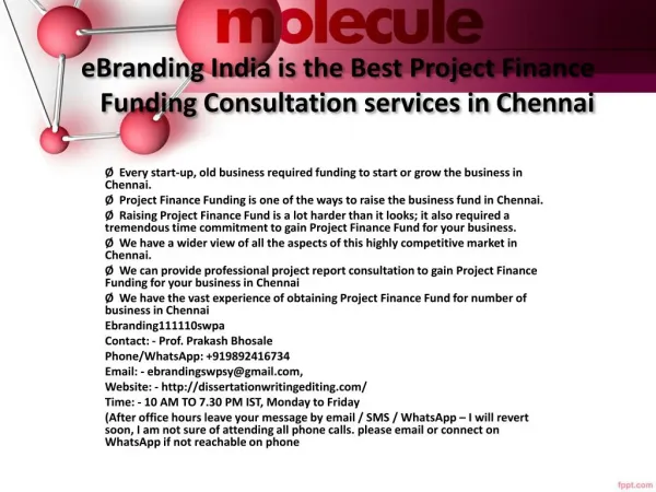 eBranding India is the Best Project Finance Funding Consultation services in Chennai