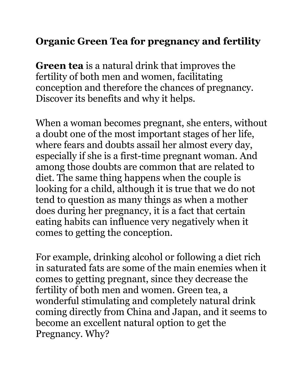 organic green tea for pregnancy and fertility