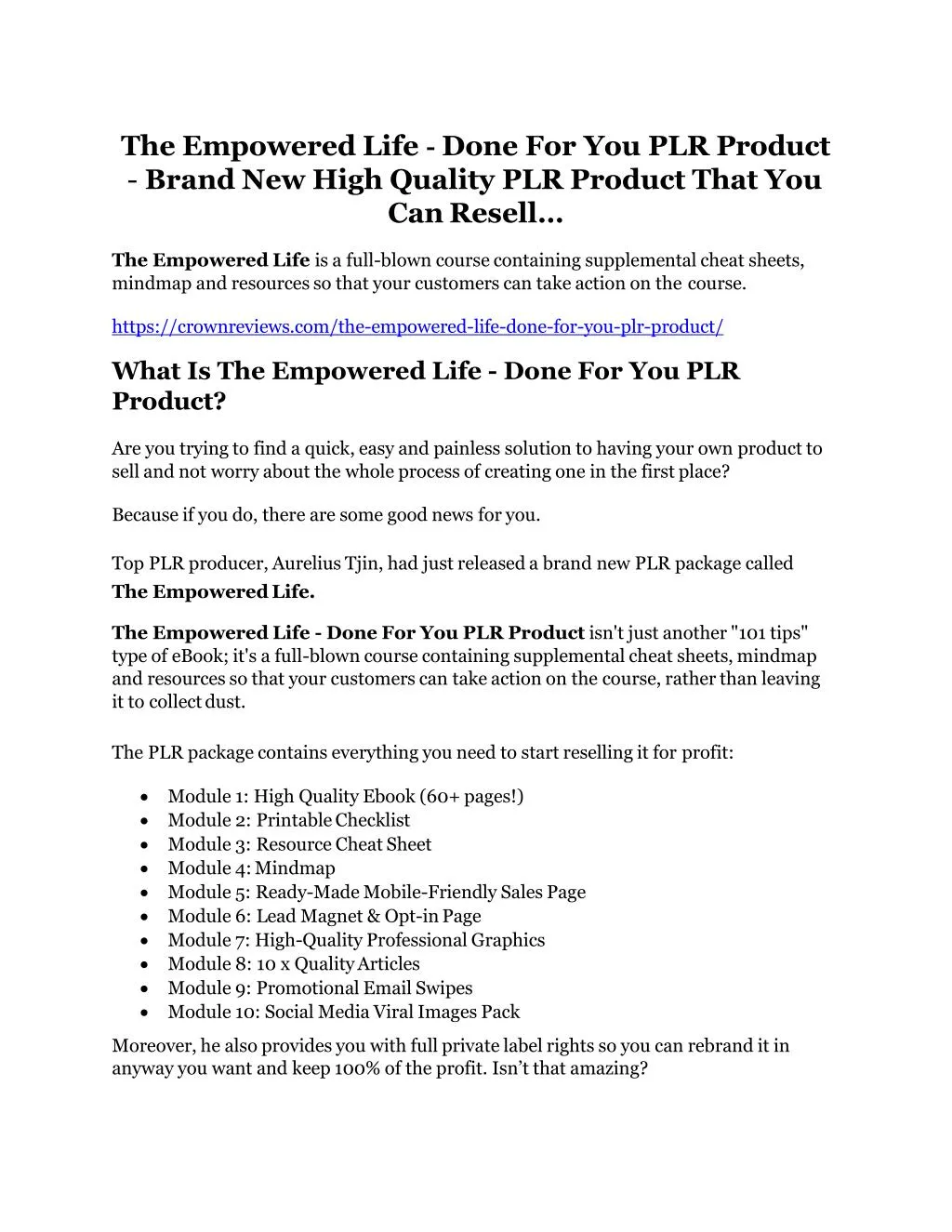 the empowered life done for you plr product brand