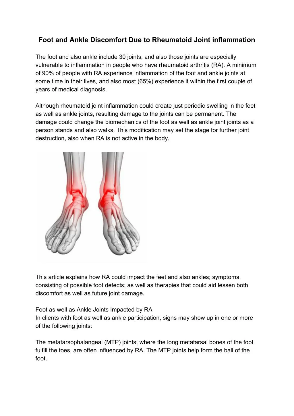 foot and ankle discomfort due to rheumatoid joint