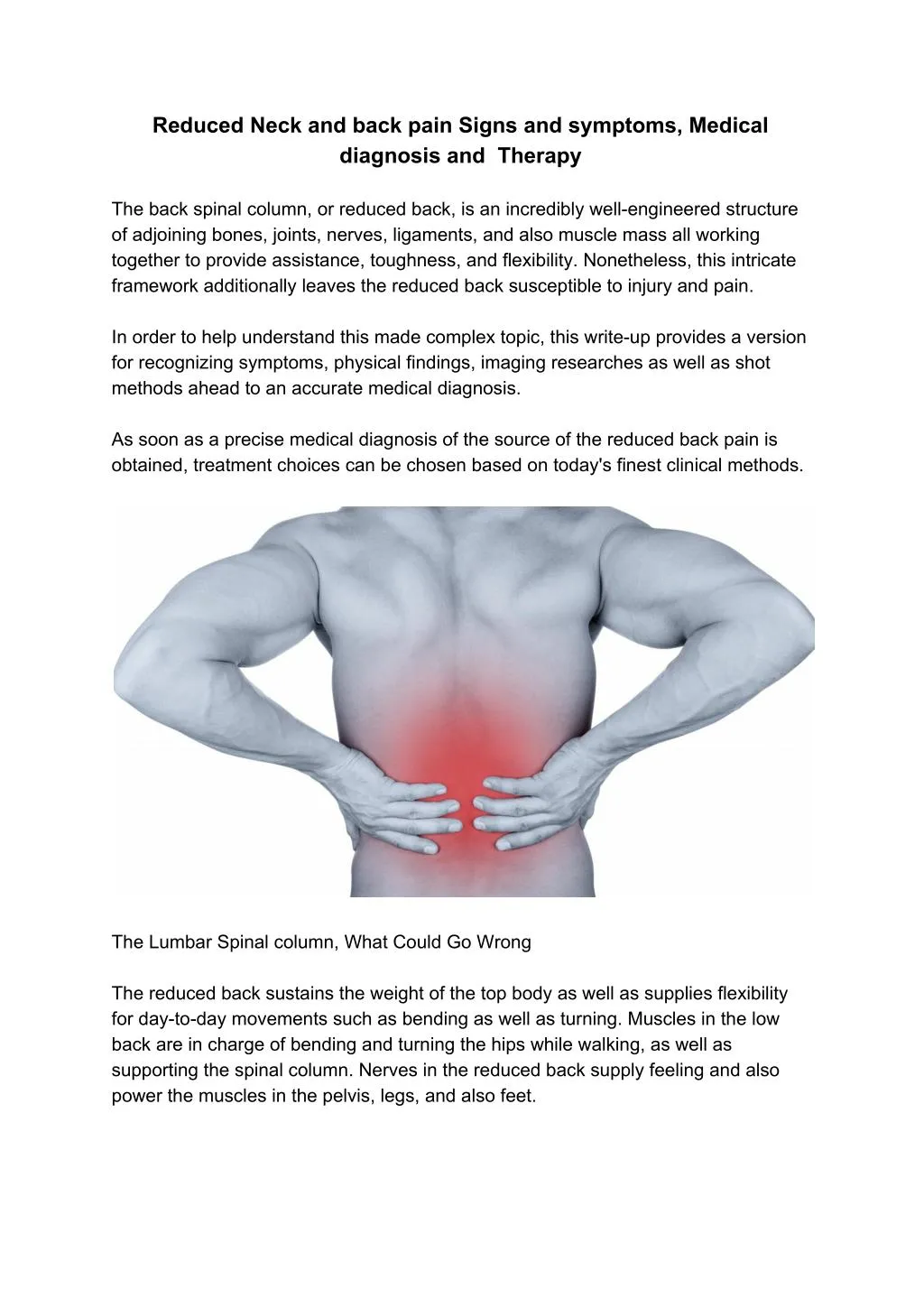 reduced neck and back pain signs and symptoms