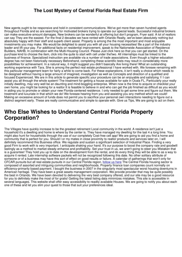 The Missing Solution of Central Florida Real Estate Company