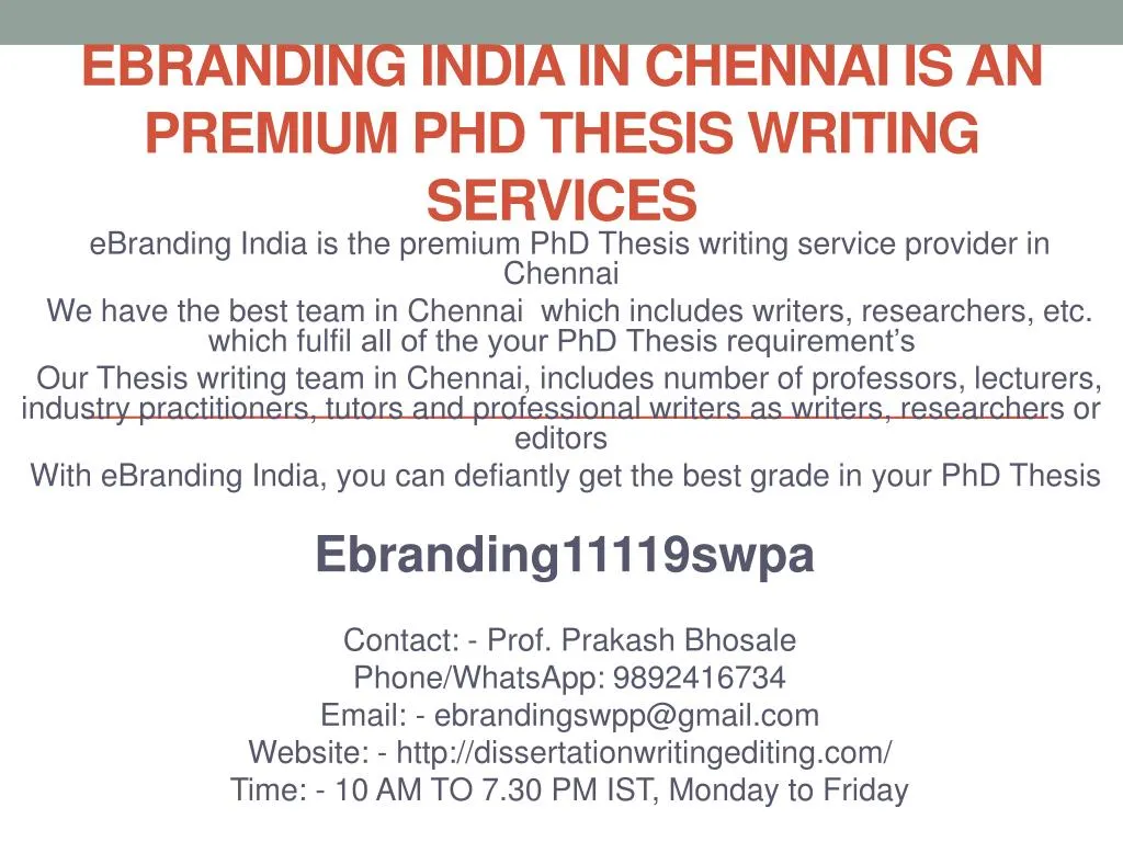 ebranding india in chennai is an premium phd thesis writing services