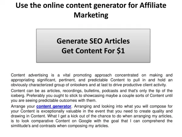 Use the online content generator for Affiliate Marketing
