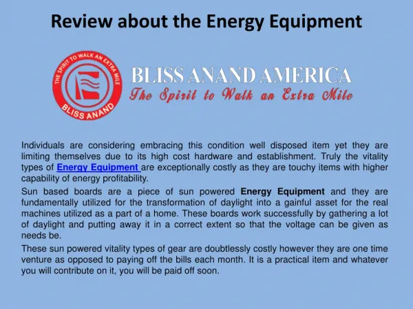 Review about the Energy Equipment