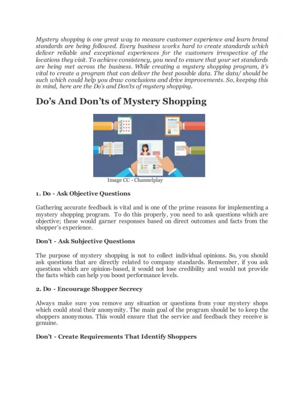 Do’s And Don’ts of Mystery Shopping