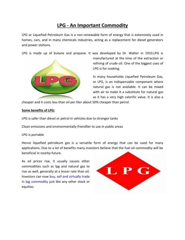 About LPG - An Important Commodity