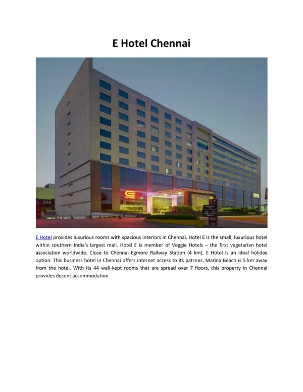 Luxury Boutique Hotels in Chennai India - EMall Hotel
