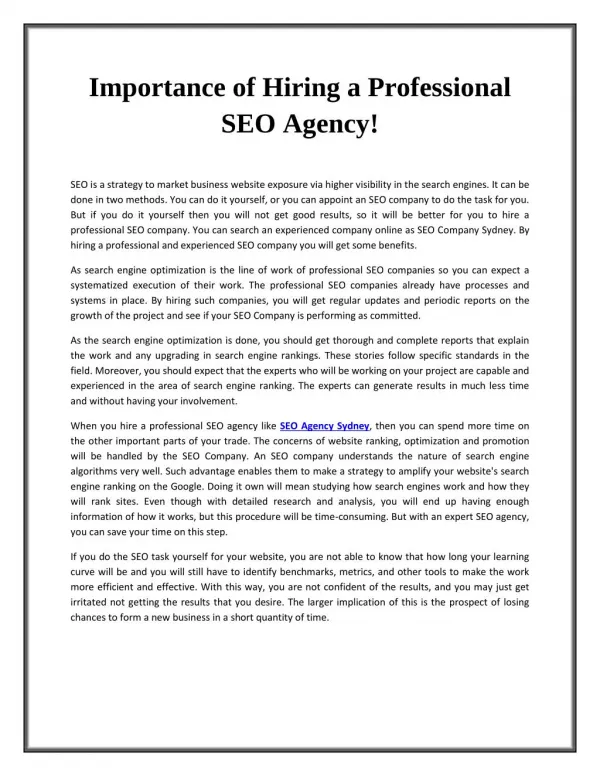 Importance of Hiring a Professional SEO Agency!