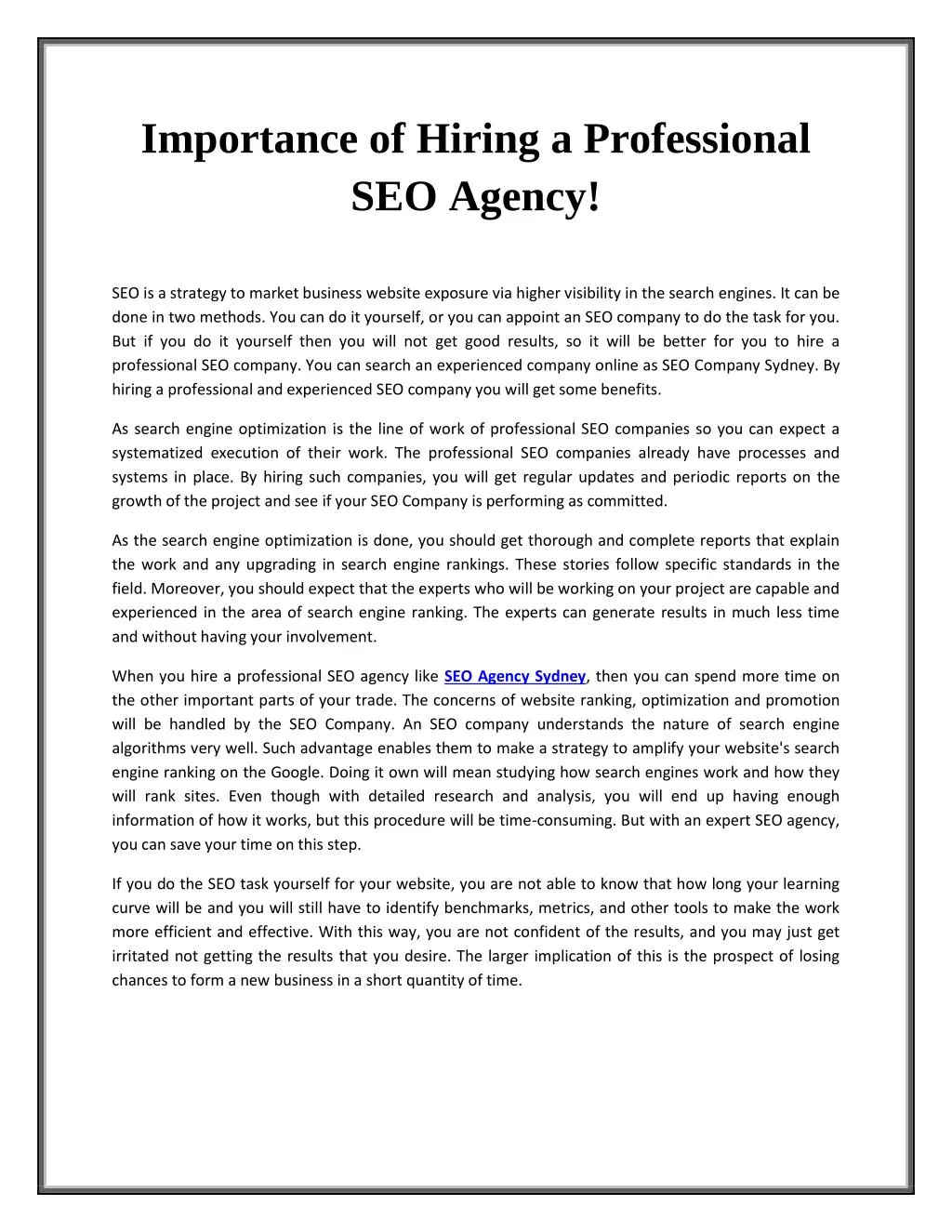 importance of hiring a professional seo agency
