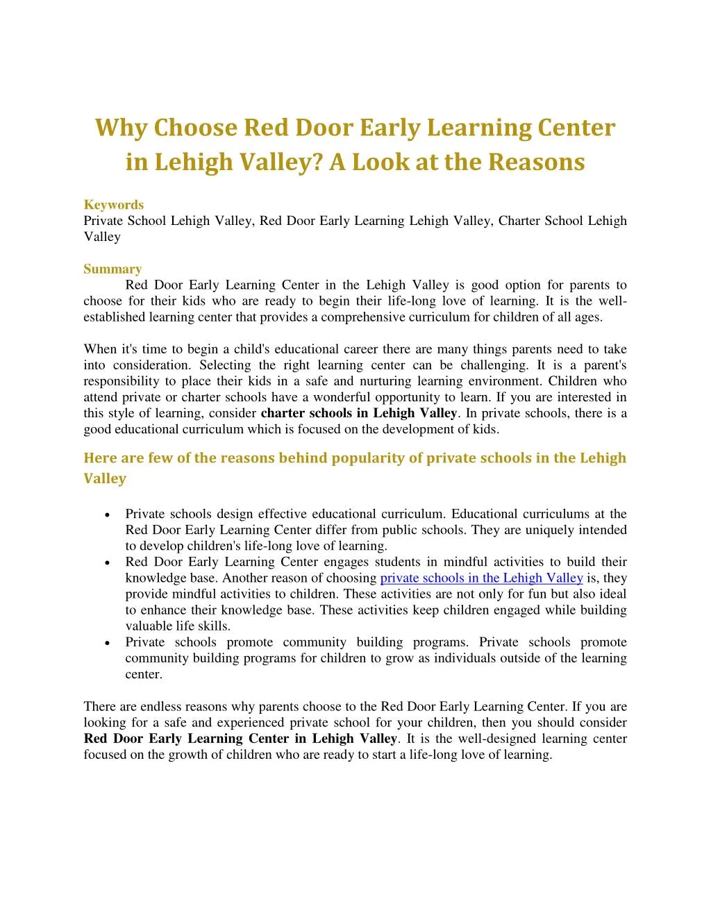 why choose red door early learning center