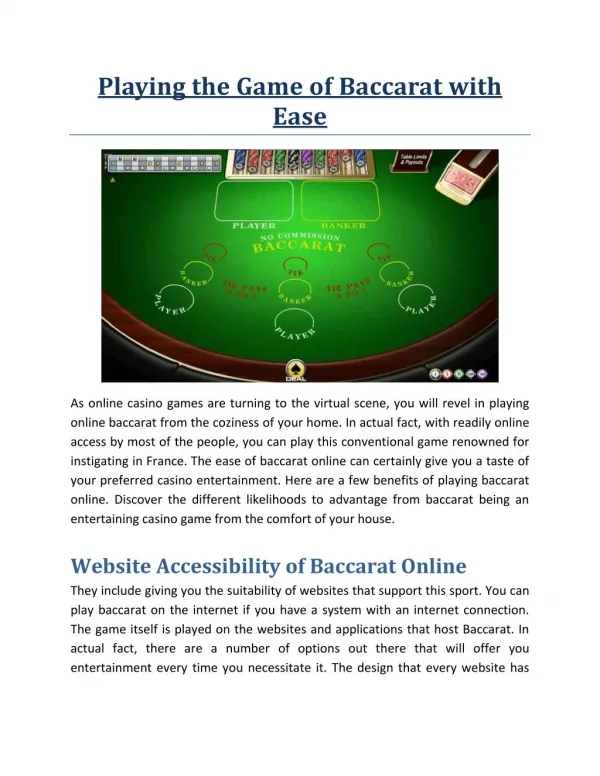 Playing the Game of Baccarat with Ease