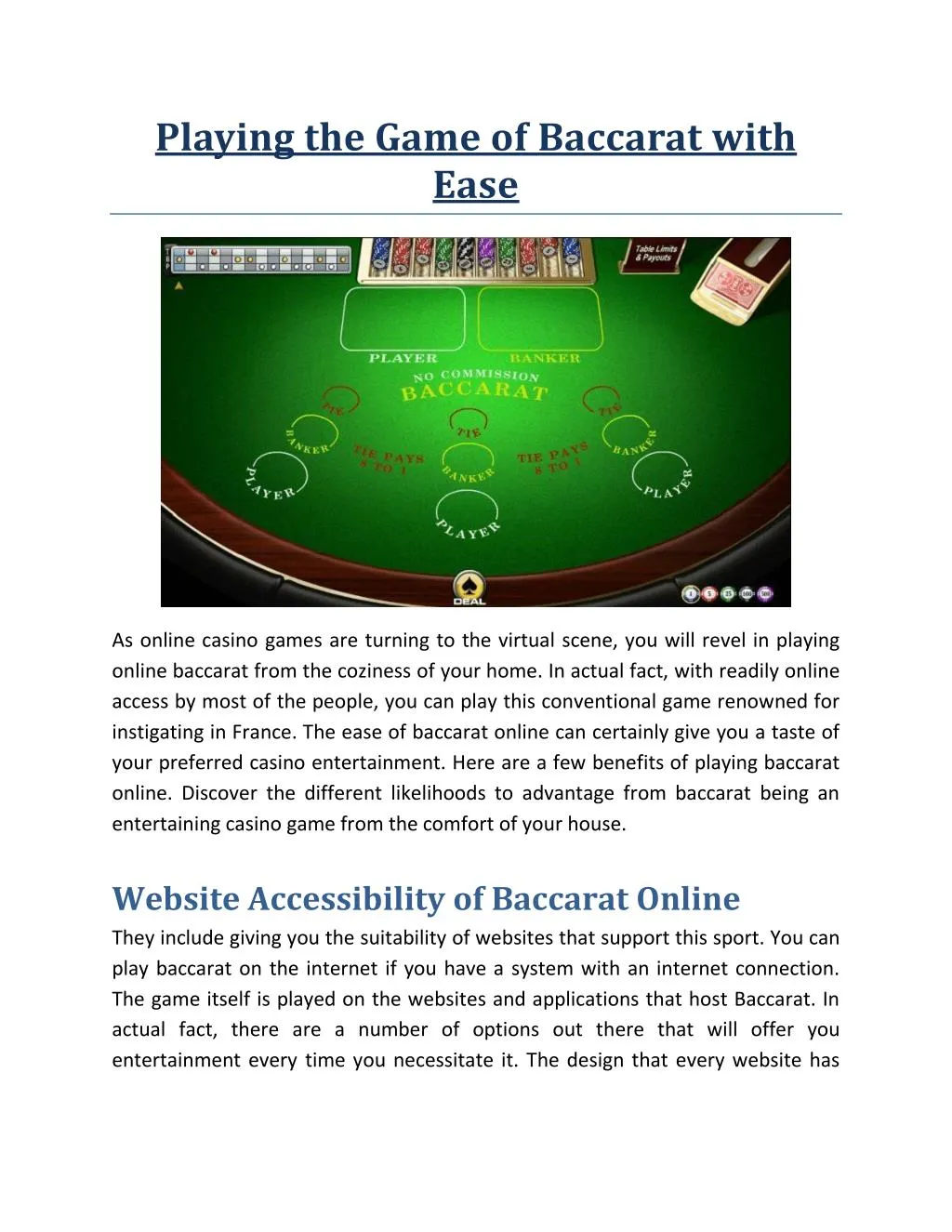 playing the game of baccarat with ease