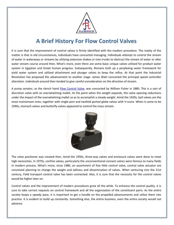 A Brief History For Flow Control Valves