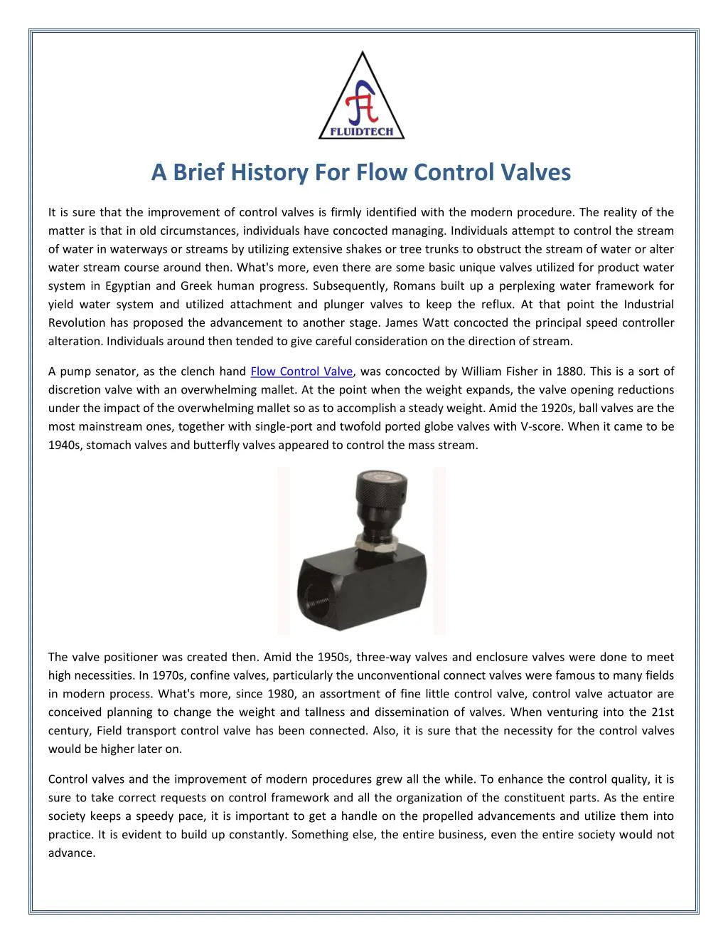 a brief history for flow control valves