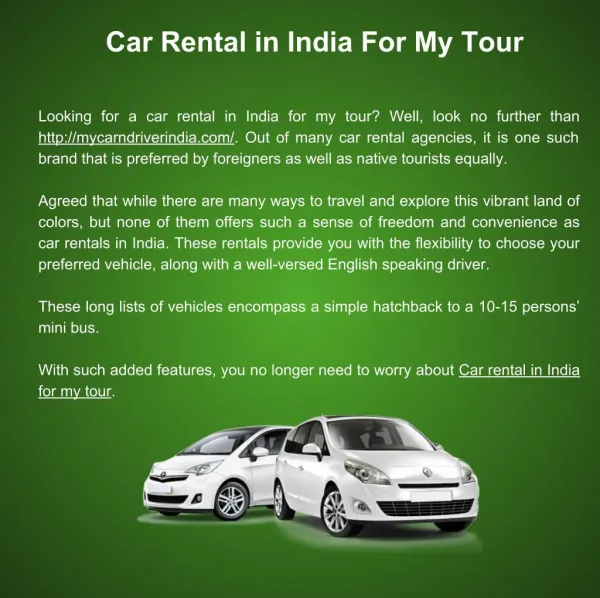 Car Rental in India For My Tour