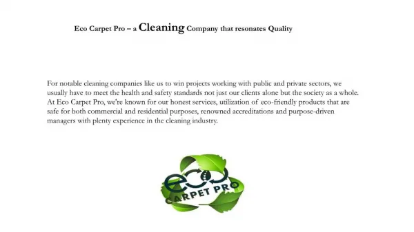 Eco Carpet Pro – a Cleaning Company that resonates Quality