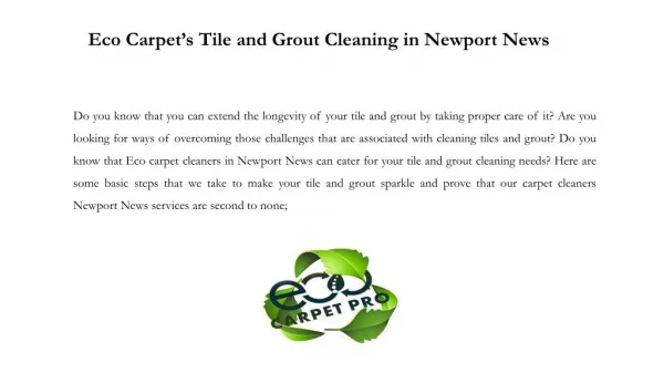 Eco Carpet’s Tile and Grout Cleaning in Newport News