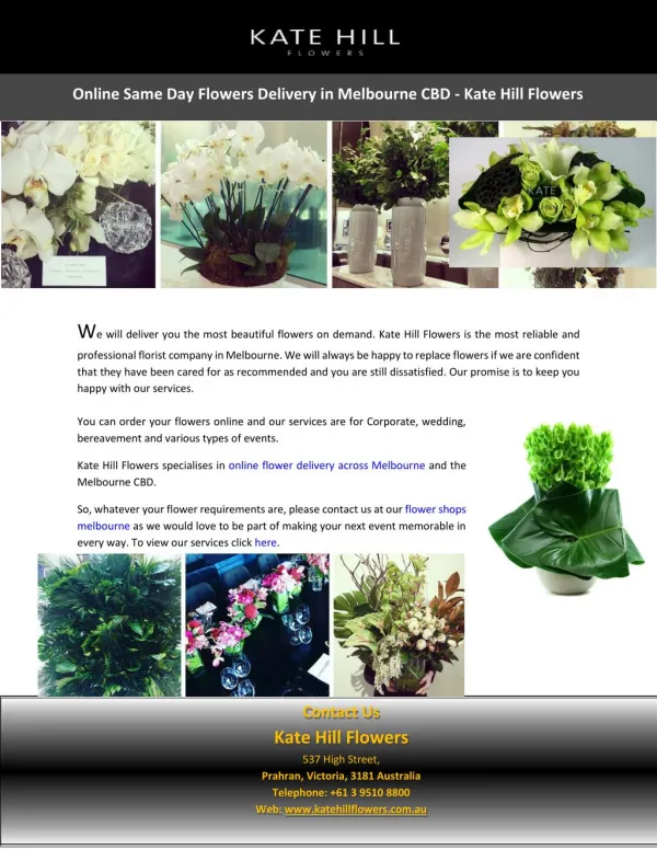 Online Same Day Flowers Delivery in Melbourne CBD - Kate Hill Flowers