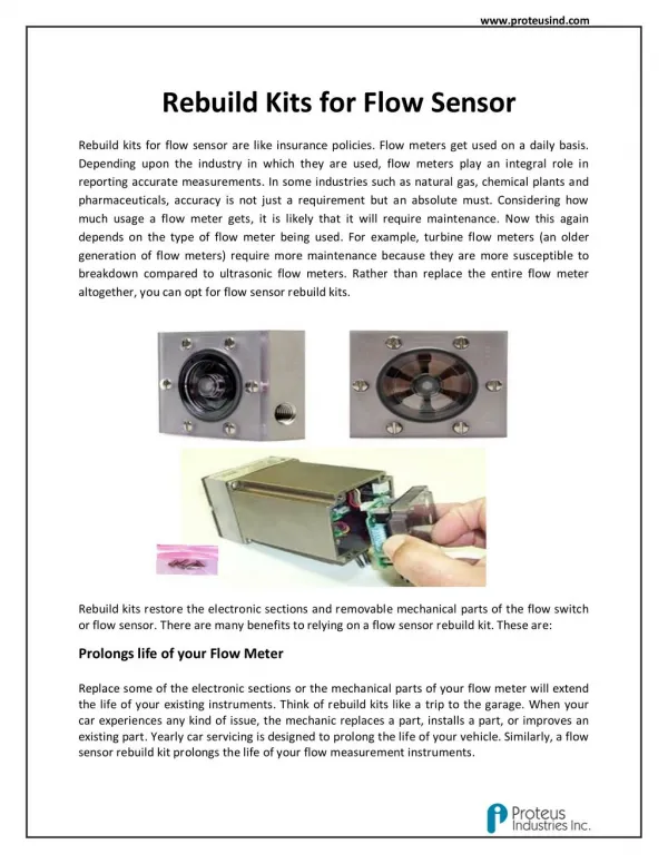 Rebuild Kits for Flow Sensor - Proteus Industries