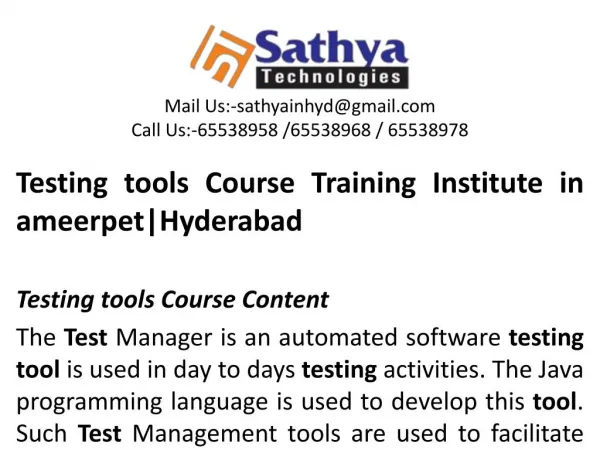 Testing Tools course training institute hyderabad