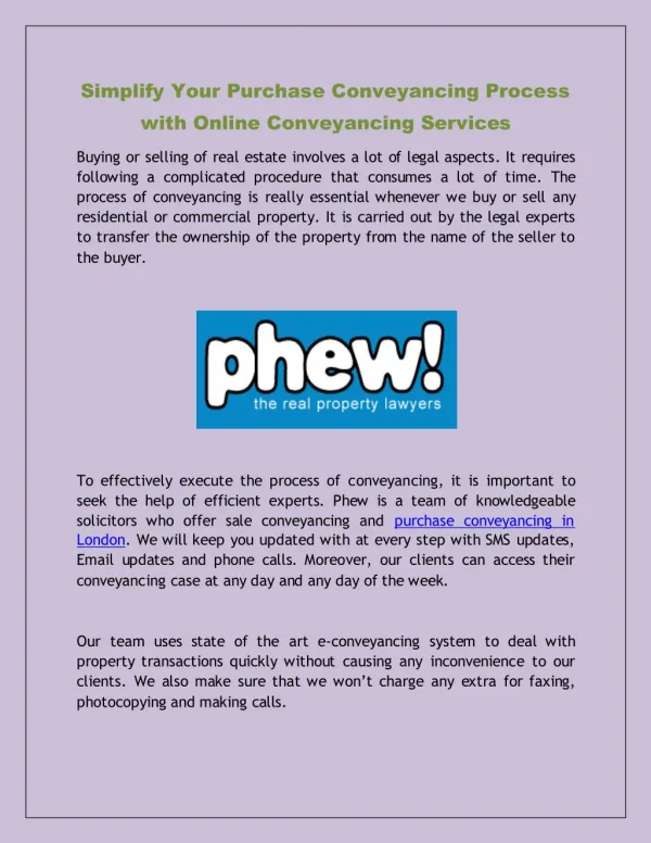 Purchase Conveyancing London